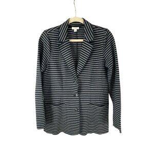 J. Jill Striped Cotton Blend Lightweight Blazer Navy & White Long Sleeves Womens